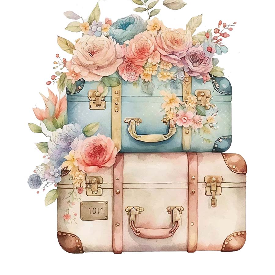 Vintage Journeys: Suitcases Adorned with Blooms