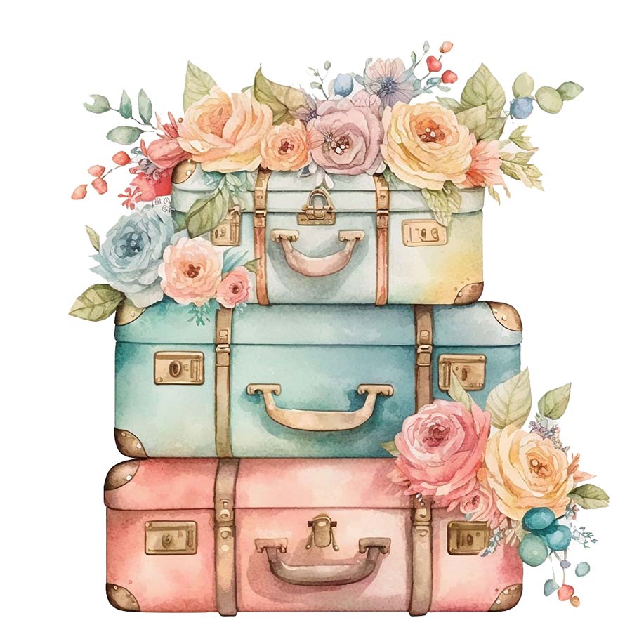 Vintage Journeys: Suitcases Adorned with Blooms
