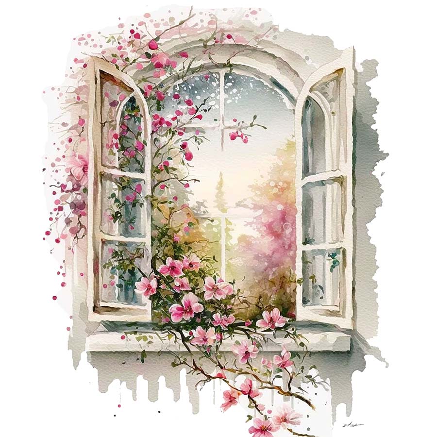 Window to Spring: A Glimpse of Blossoms