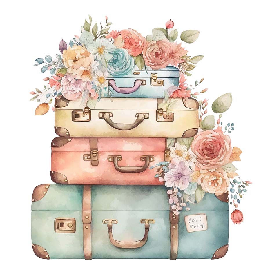Vintage Journeys: Suitcases Adorned with Blooms