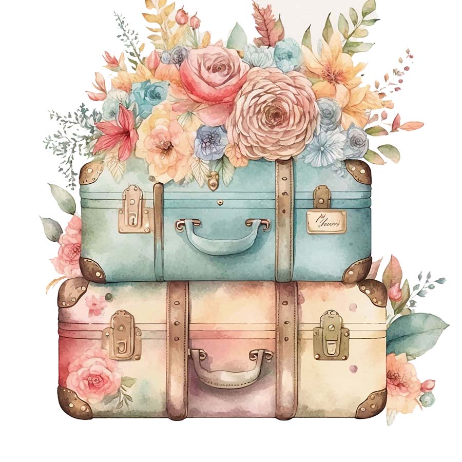 Vintage Journeys: Suitcases Adorned with Blooms