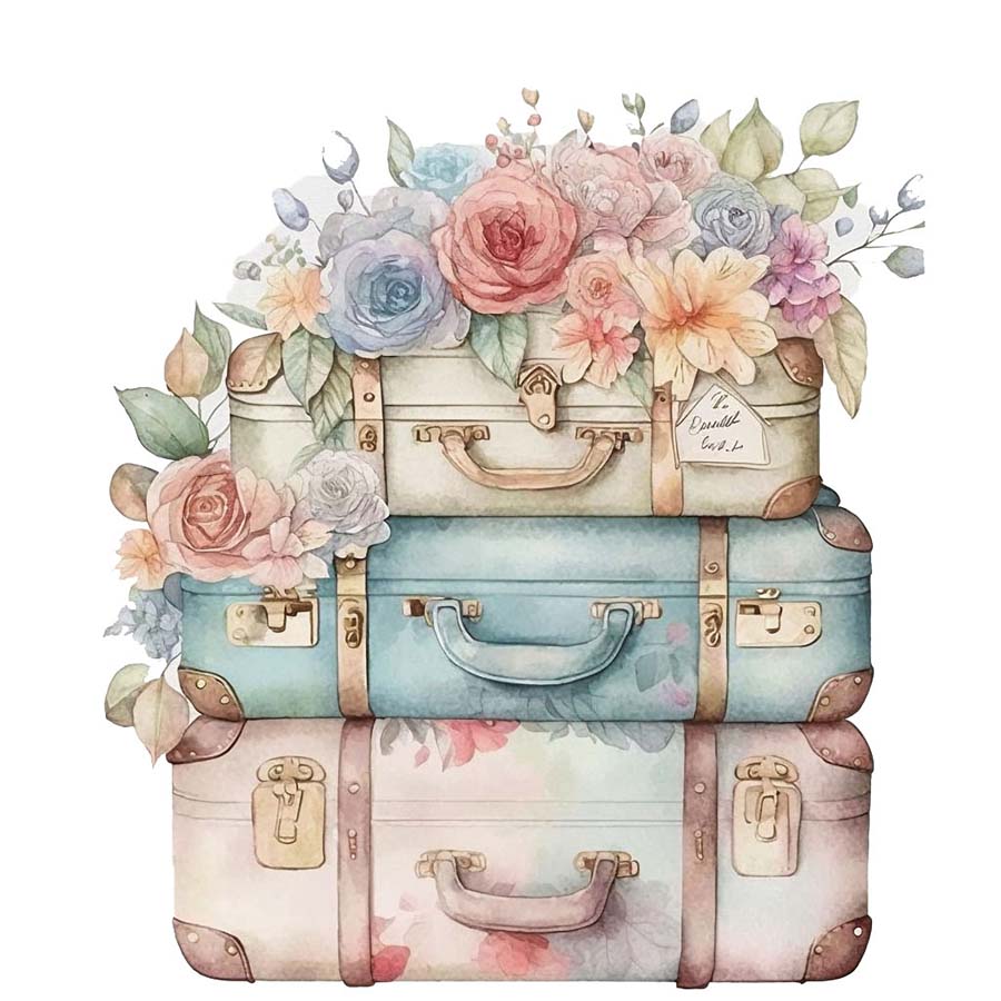 Vintage Journeys: Suitcases Adorned with Blooms