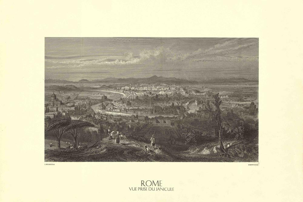 Rome Italy Large Engraving 19Th Panoramic