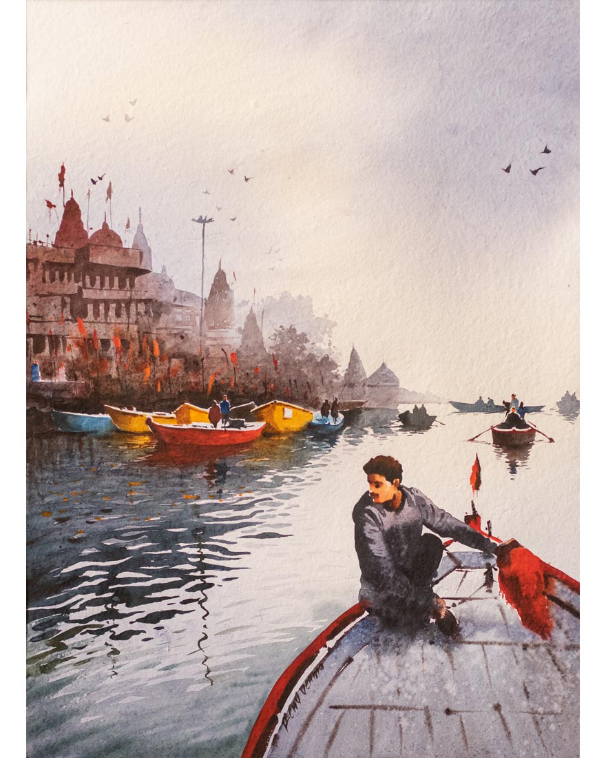 Banaras Ghat - Water Colour Painting