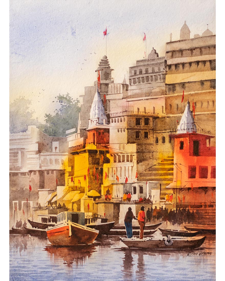 Banaras Ghat - Water Colour Painting