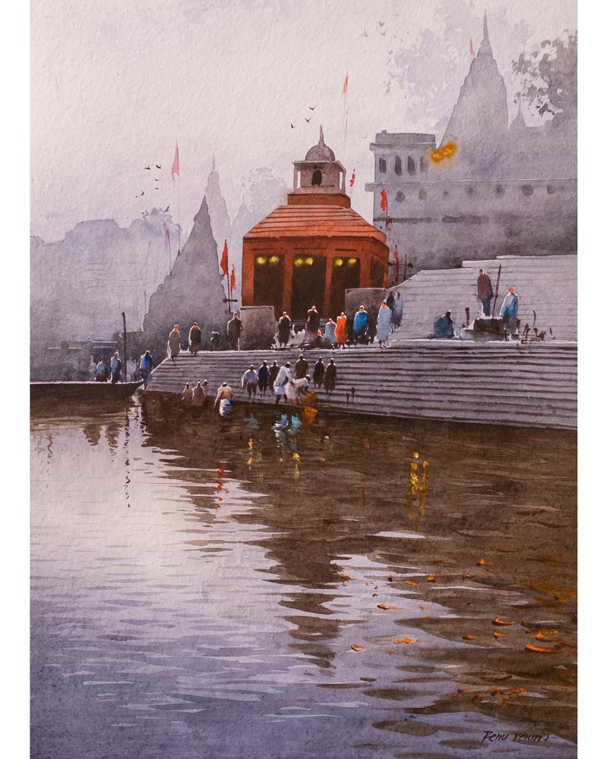 Banaras Ghat - Water Colour Painting