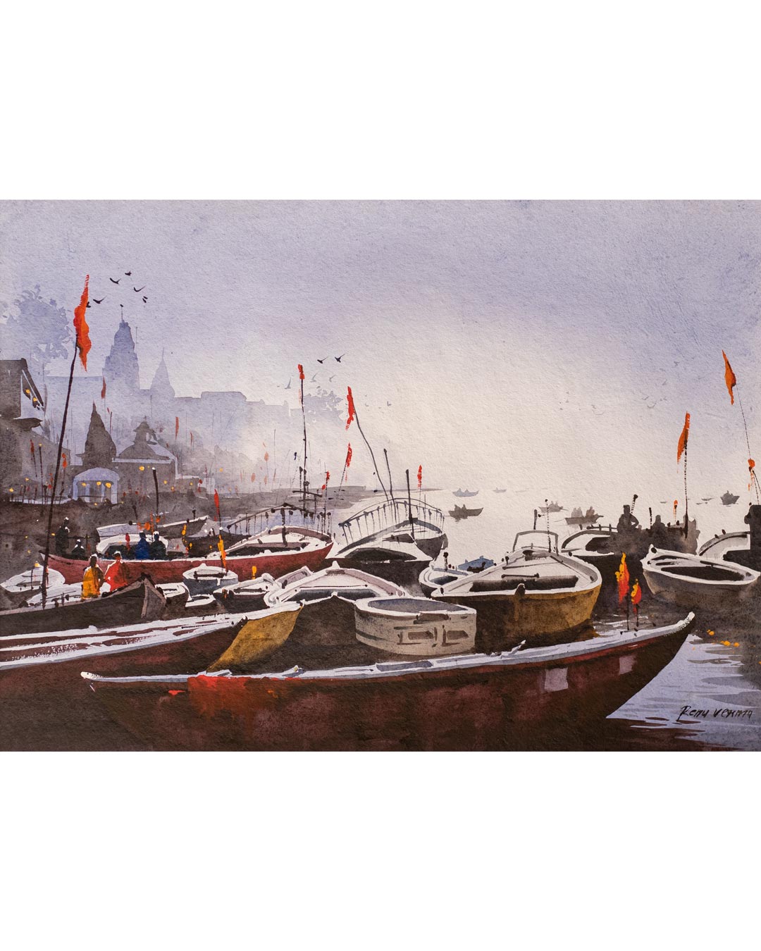 Banaras Ghat - Water Colour Painting