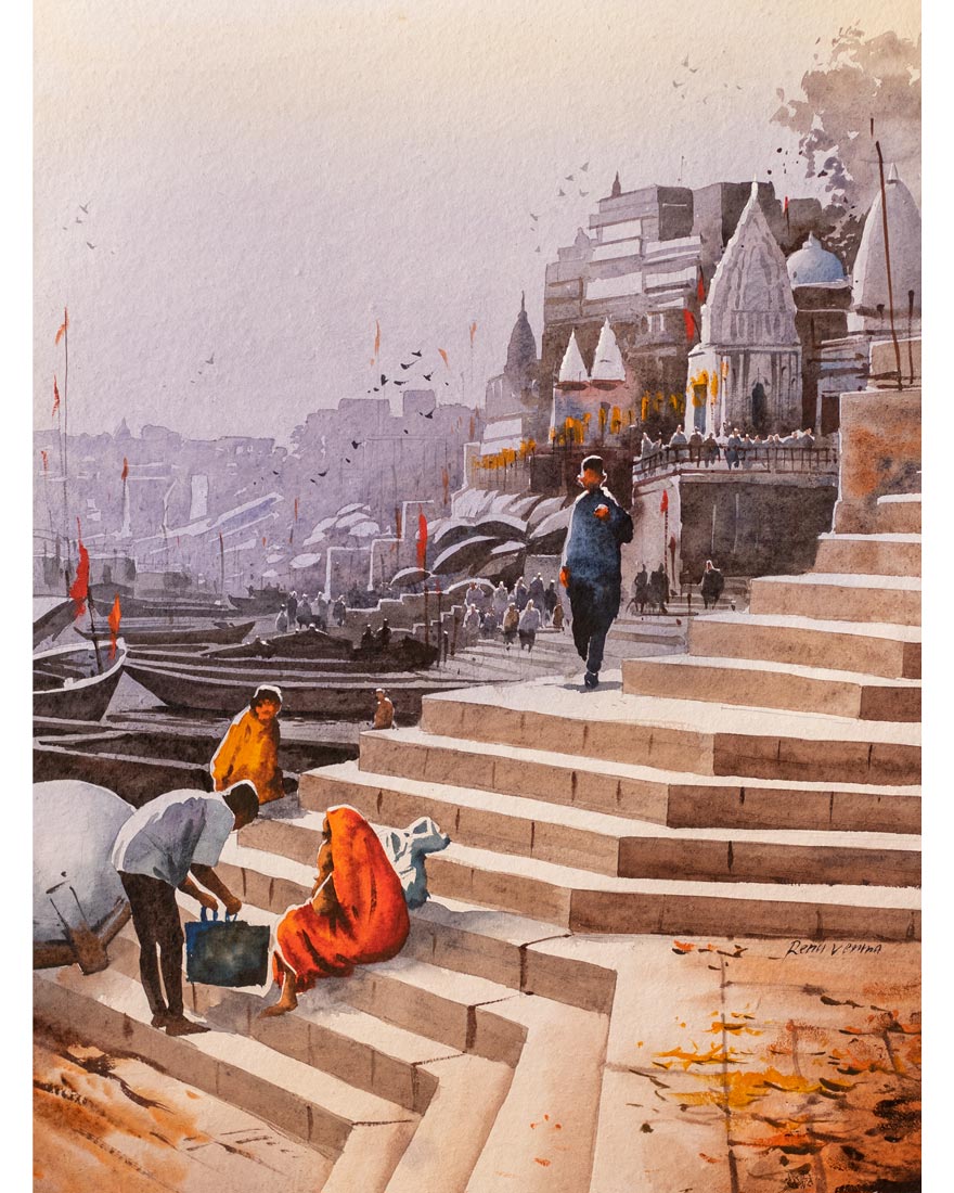 Banaras Ghat - Water Colour Painting