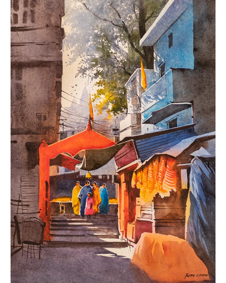 Banaras Ghat - Water Colour Painting