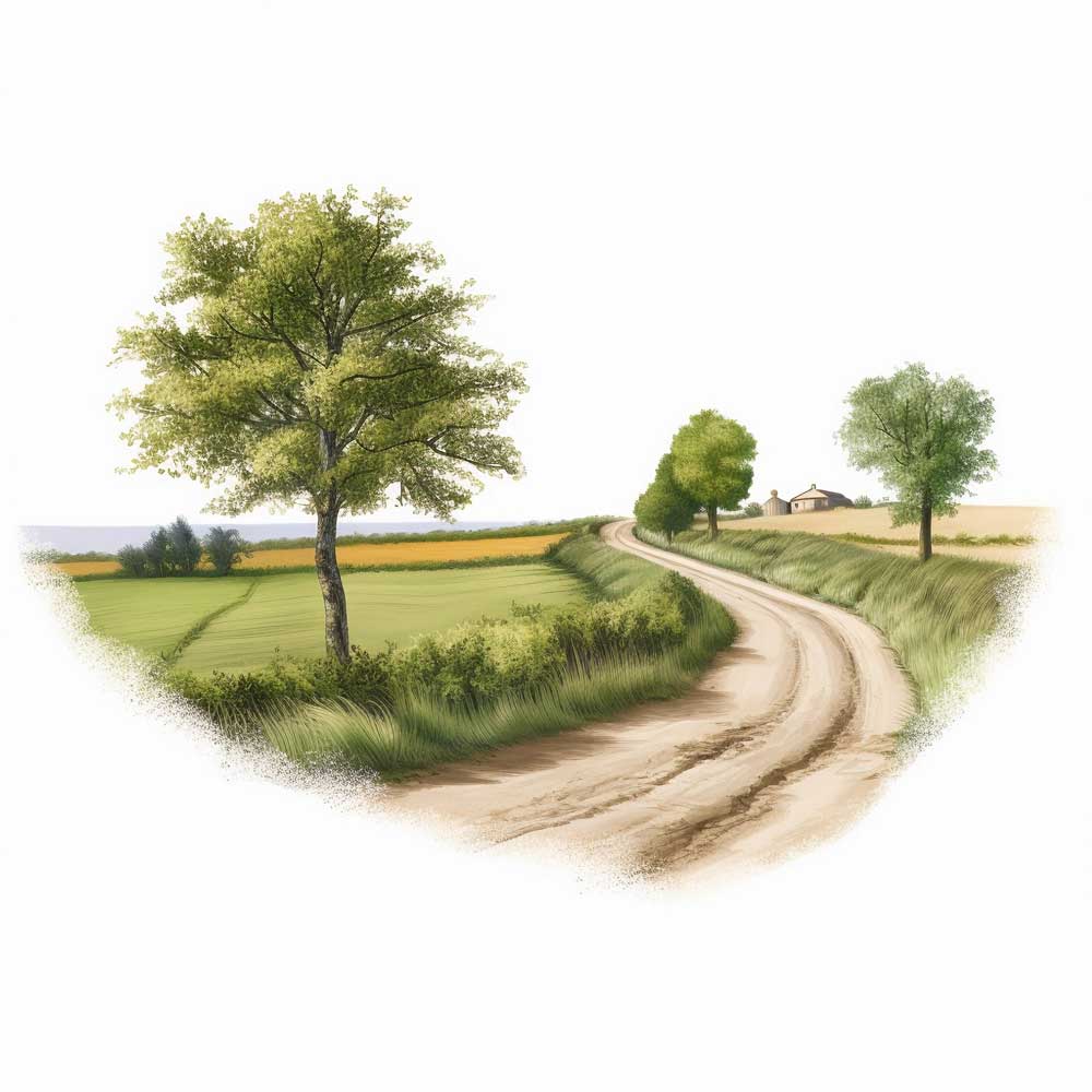 Winding Road Through Agricultural Fields