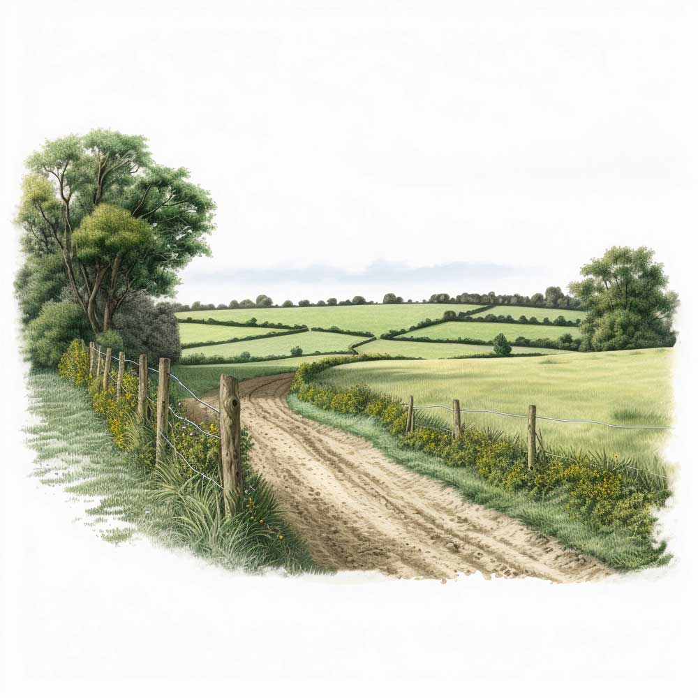 Winding Road Through Agricultural Fields