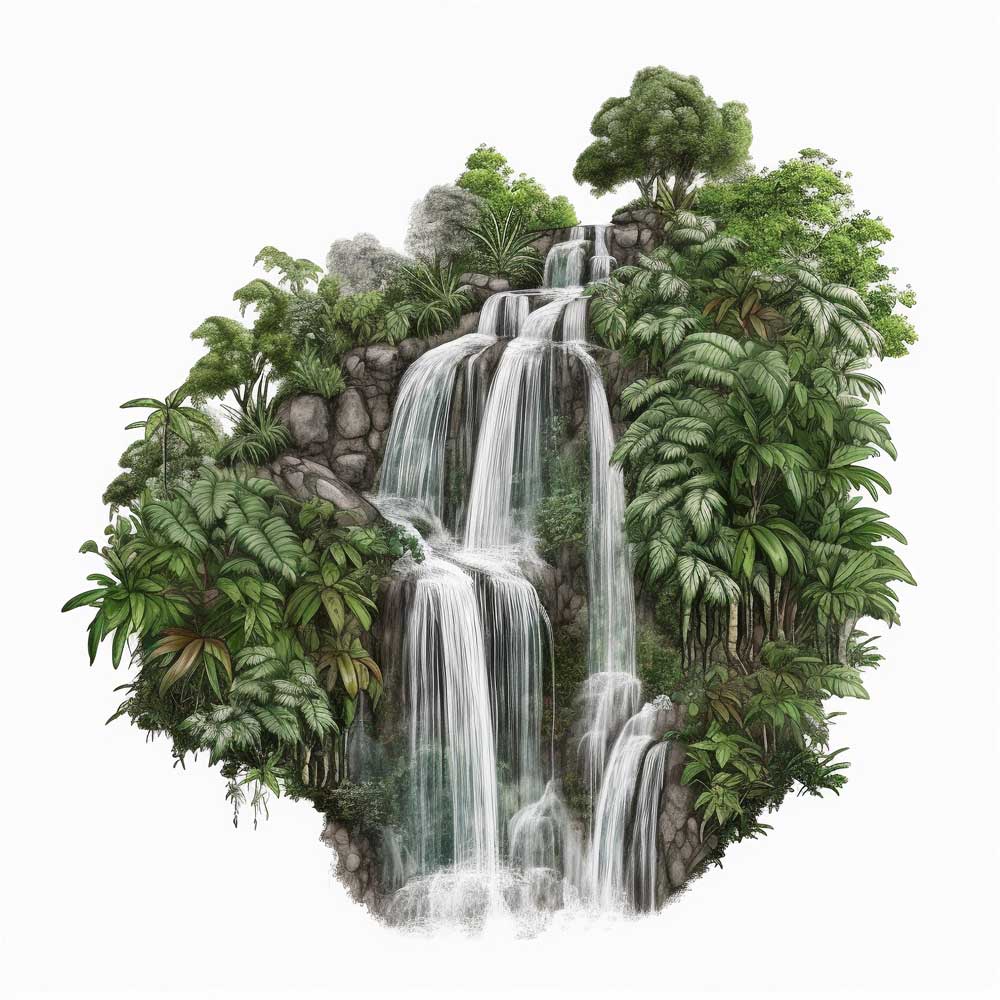Waterfall in Tropical Forest