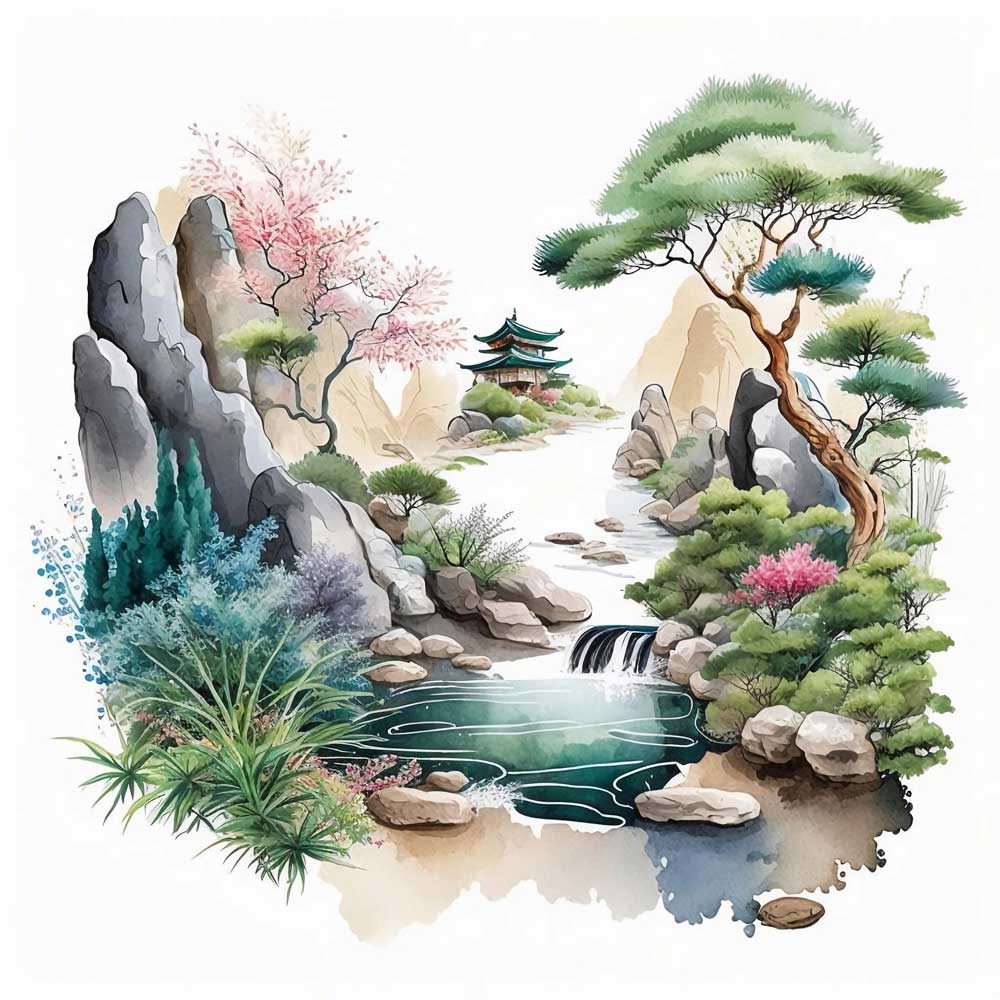 Small Temple Monument Beside a Waterfall