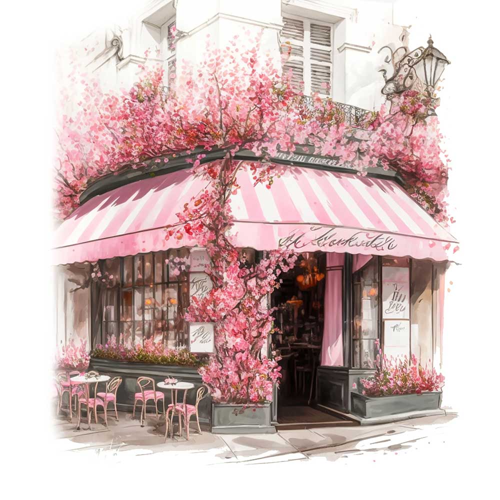 Flowers in Front of Coffee Shop Print