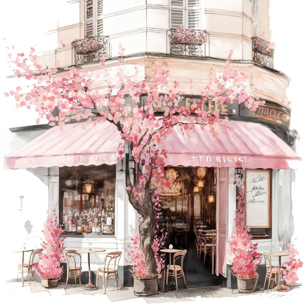 Flowers in Front of Coffee Shop Print