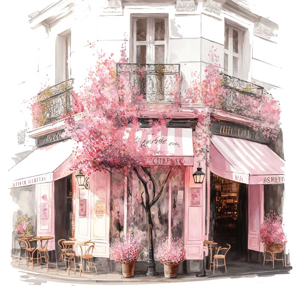 Flowers in Front of Coffee Shop Print