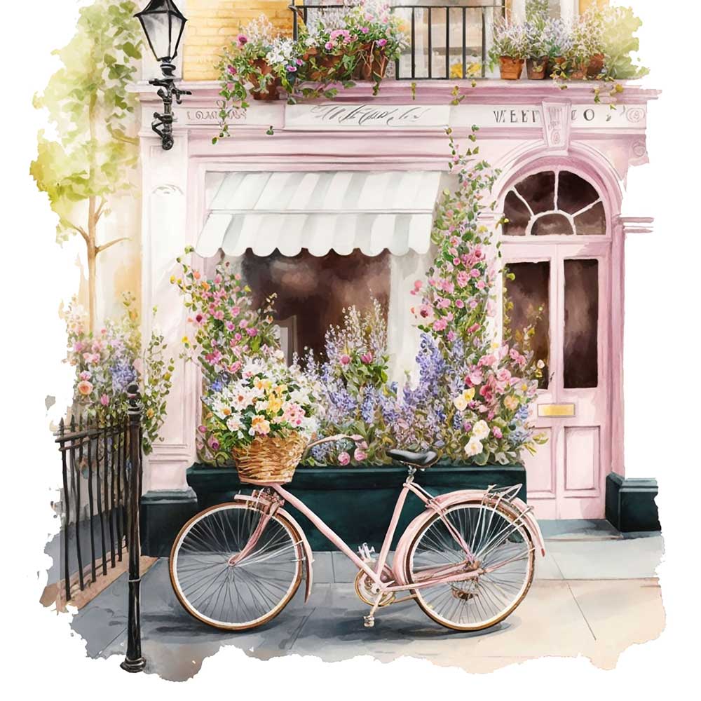 Summer Cafe with Floral Bicycle