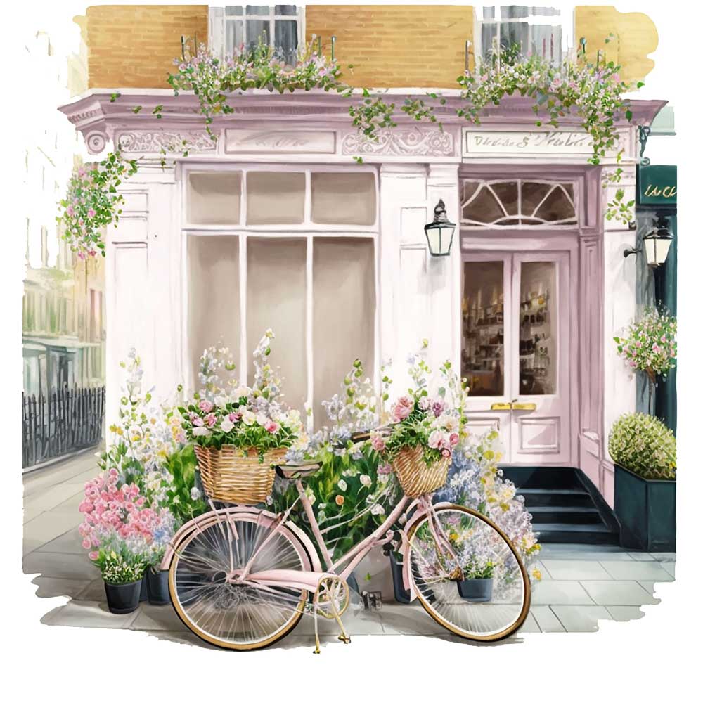 Summer Cafe with Floral Bicycle