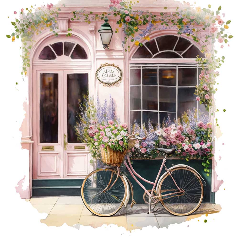 Summer Cafe with Floral Bicycle