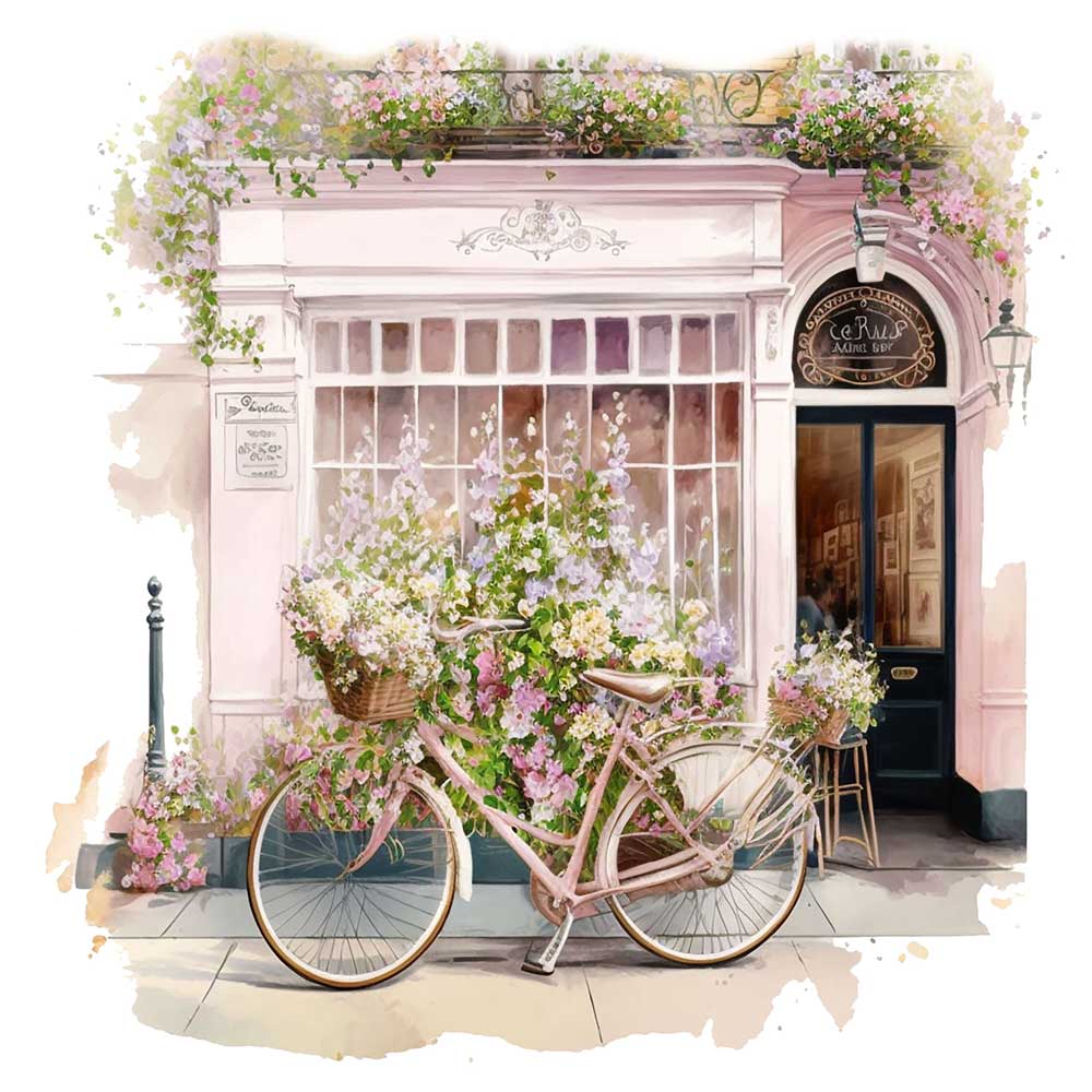 Summer Cafe with Floral Bicycle