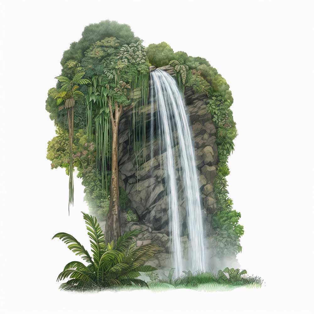 Waterfall in Tropical Forest