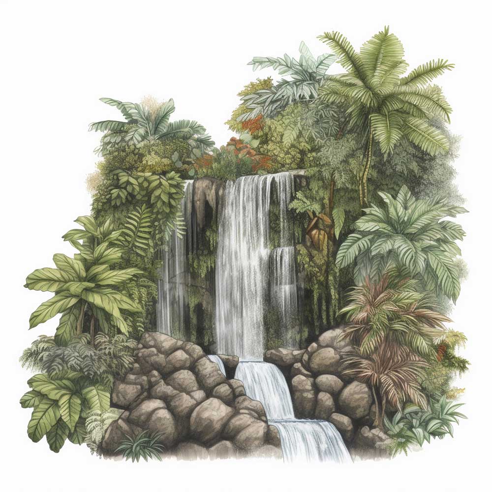 Waterfall in Tropical Forest